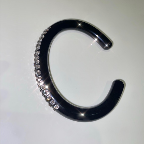 Women’s Black Acrylic Cuff Bracelet Embellished With Genuine AAA Crystals, New - Picture 13 of 13